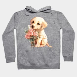 Valentine Golden Retriever Dog Giving Flowers Hoodie